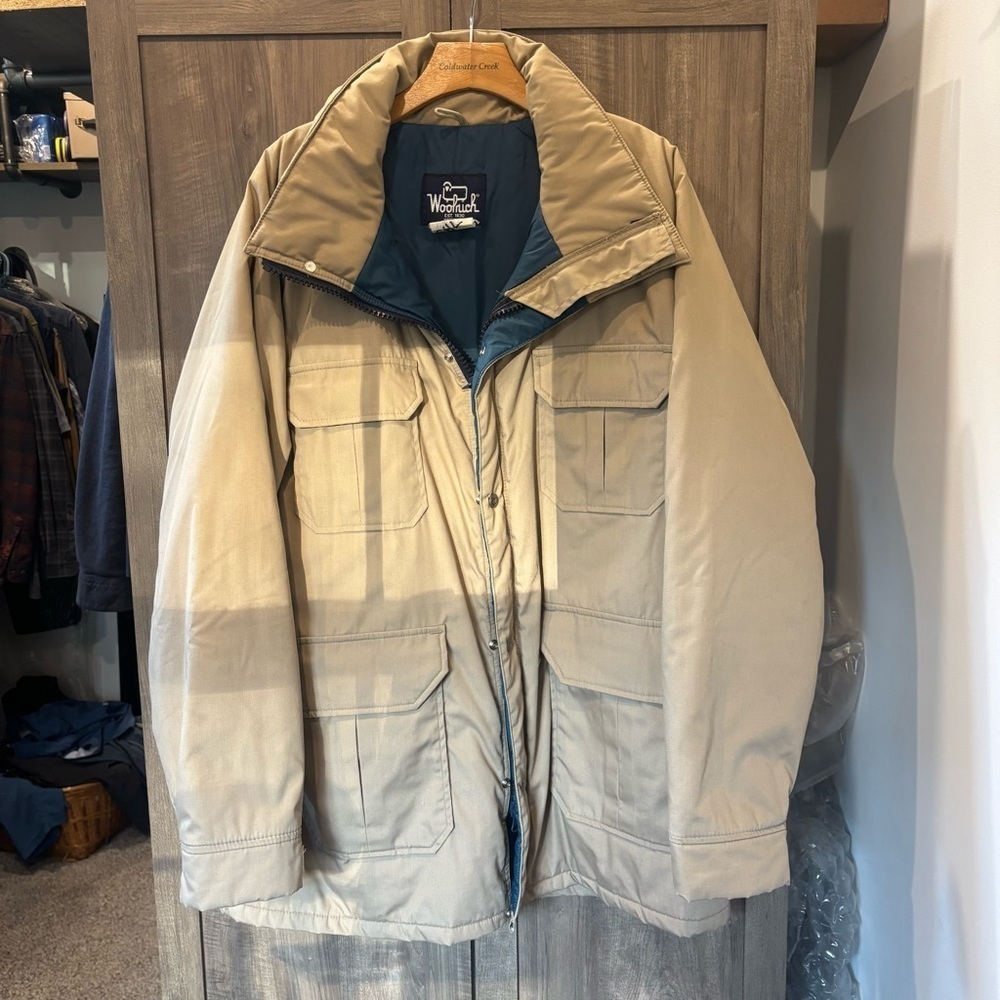 Vintage Woolrich Men's XL Field Barn Jacket Tan Full Zip and Button‎